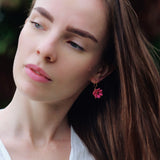Pink Flower Drop Earrings