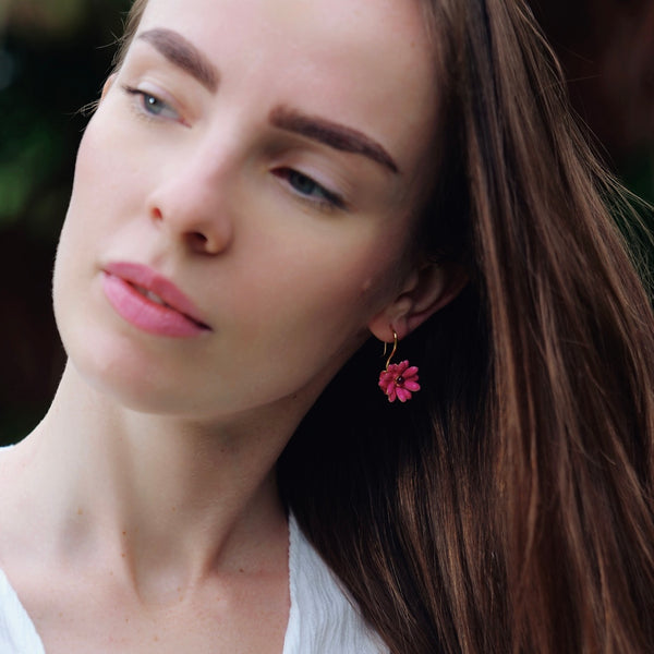 Pink Flower Drop Earrings