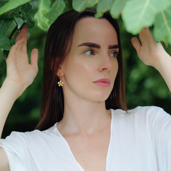 White Flower Drop Earrings