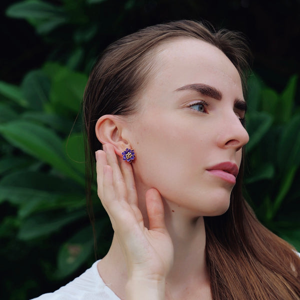 Purple Flower Stud Earrings