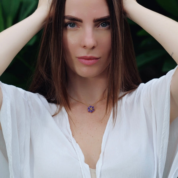 Purple Flower Pendant Necklace
