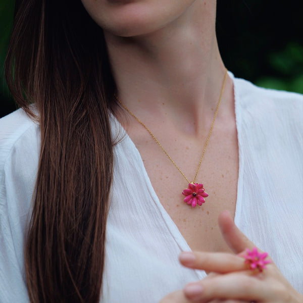 Pink Flower Pendant Necklace