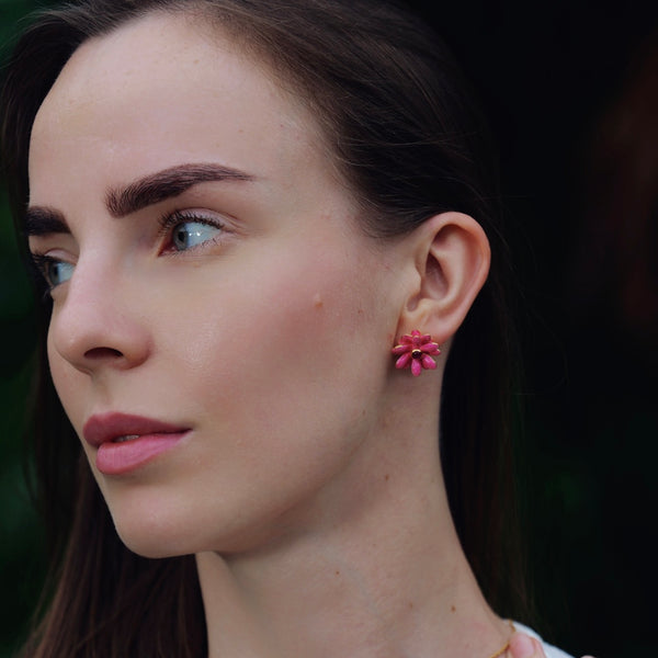 Pink Flower Stud Earrings
