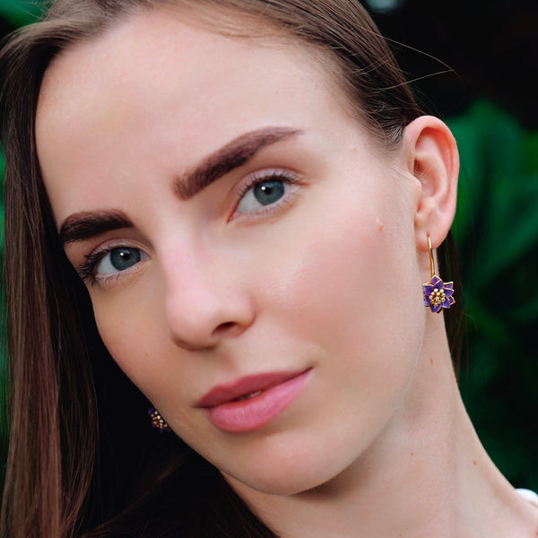 Purple Flower Drop Earrings