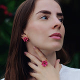 Pink Flower Stud Earrings
