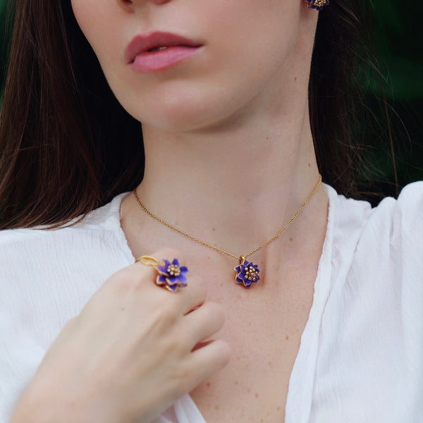 Purple Flower Pendant Necklace