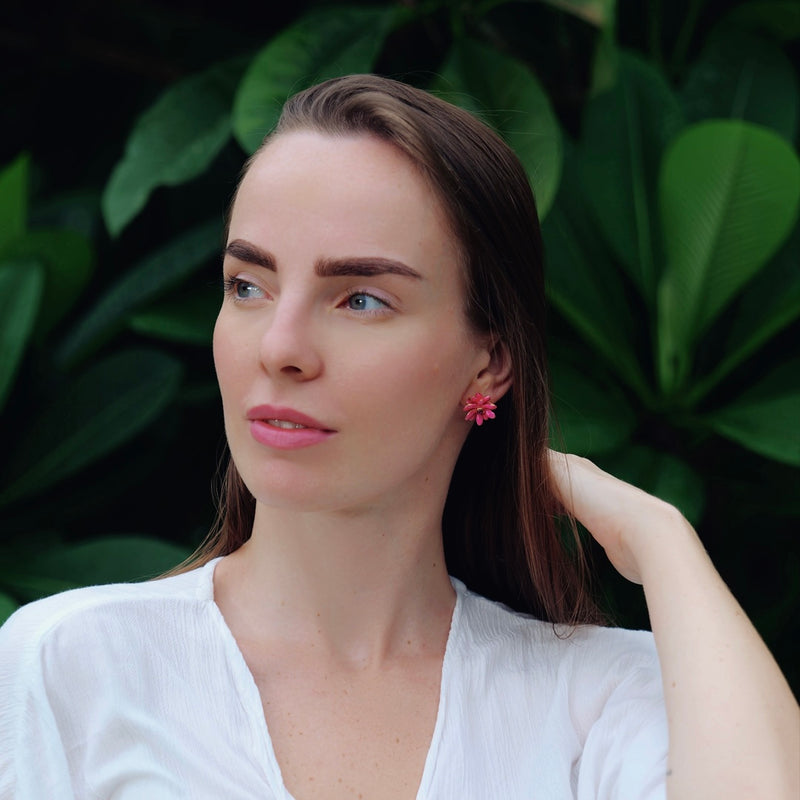 Pink Flower Stud Earrings