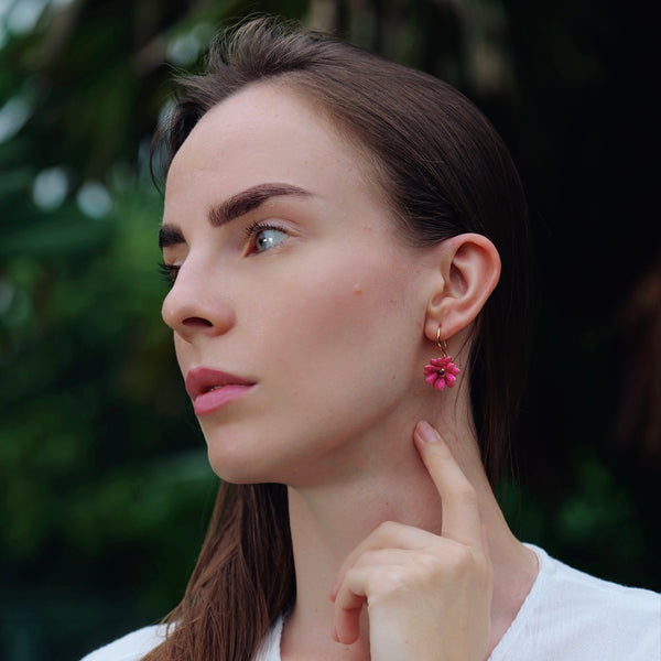 Pink Flower Drop Earrings