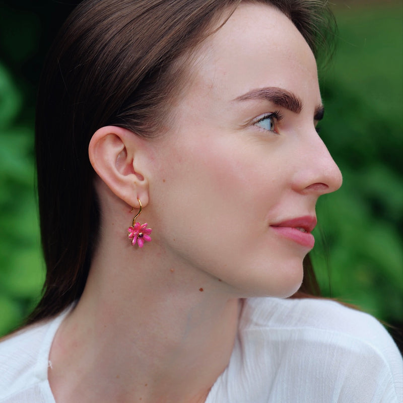 Pink Flower Drop Earrings