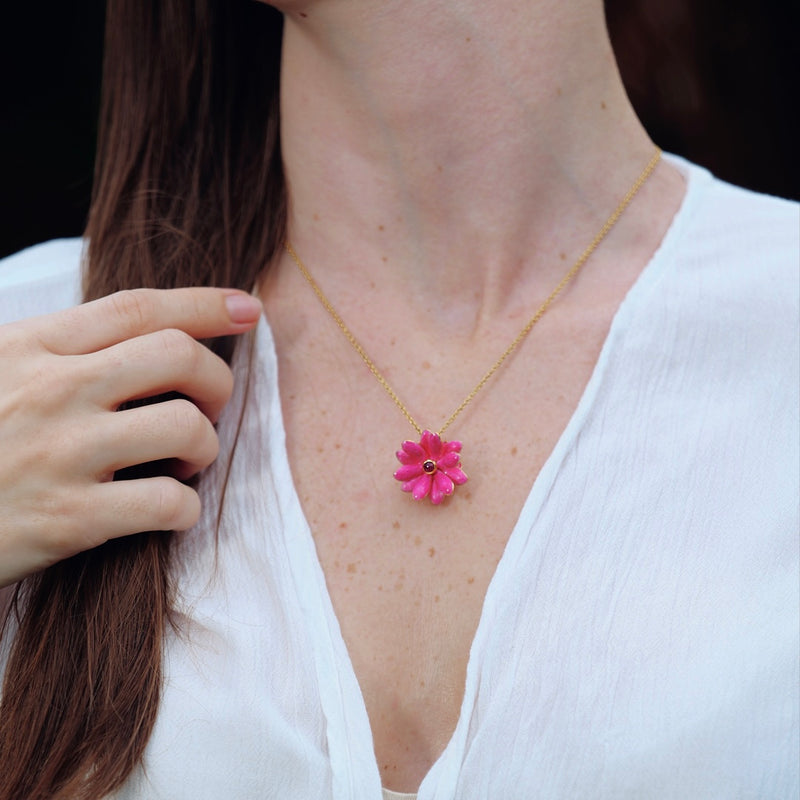 Pink Flower Pendant Necklace