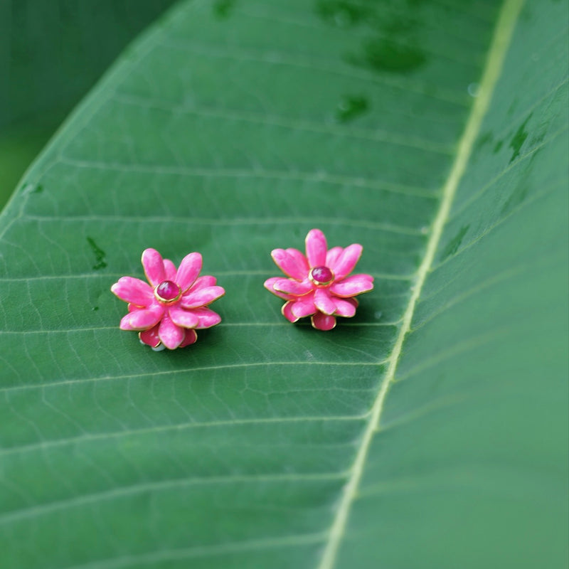 Pink Flower Stud Earrings