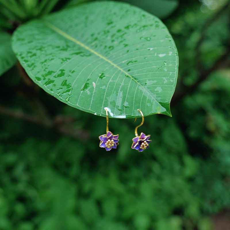 Purple Flower Drop Earrings